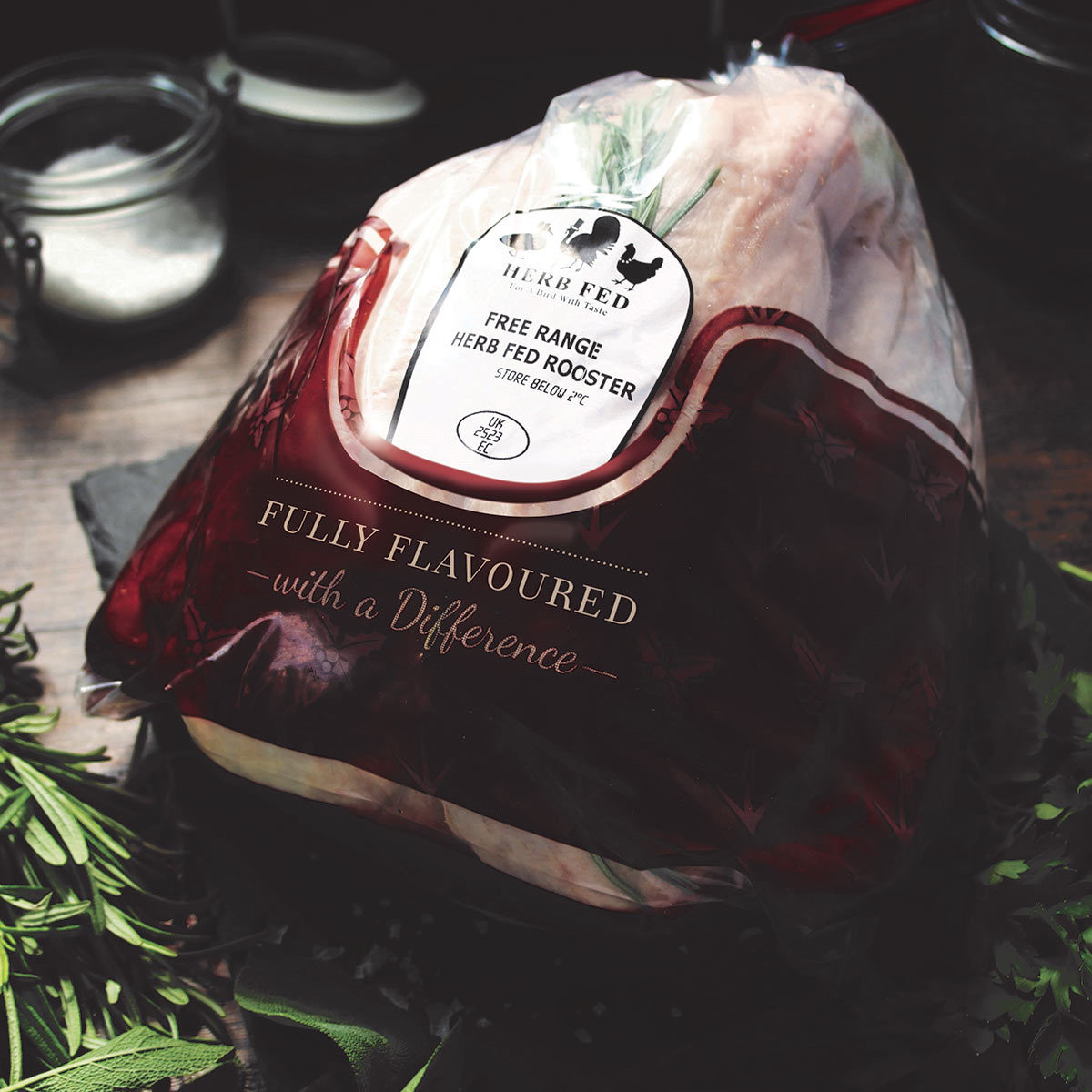 Raw turkey in its Herb Fed Packaging