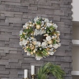 32 Inch Flocked Pre-Lit Decorated Christmas Wreath with 50 Warm White LED Lights