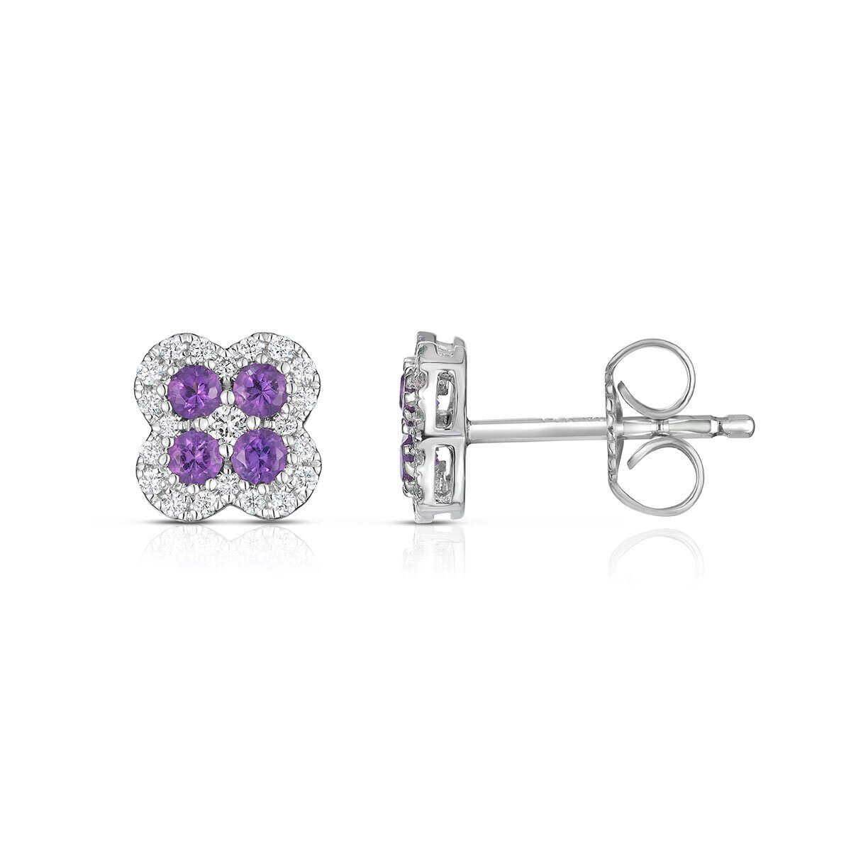 Round Cut Amethyst & 0.15ctw Diamond Earrings, 14ct White Gold