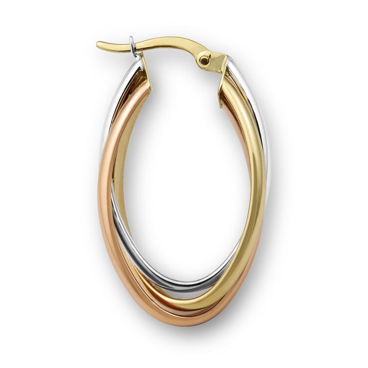 14ct Tri Colour Gold Cross Over Hoop Earrings 14ct Tri Colour Gold Cross Over Hoop Earrings