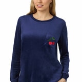 Jane & Bleecker Women's Silky Plush Pyjama Set in Navy Cherries Jane & Bleecker Women's Silky Plush Pyjama Set in Navy Cherries