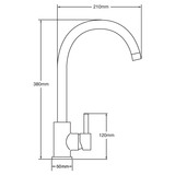 Line drawing of tap with dimensions on white background