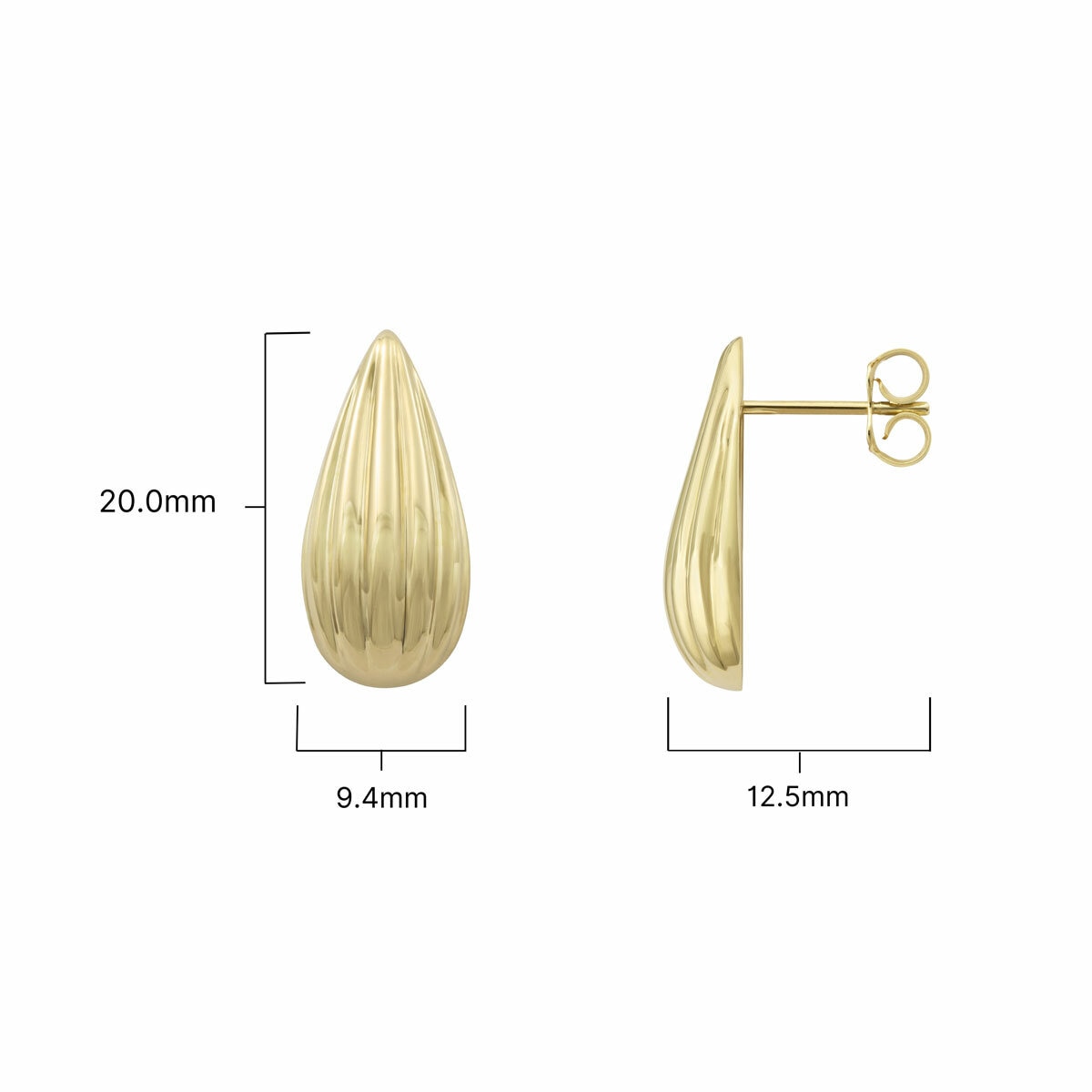 14ct Yellow Gold Textured Tear Drop Stud Earrings