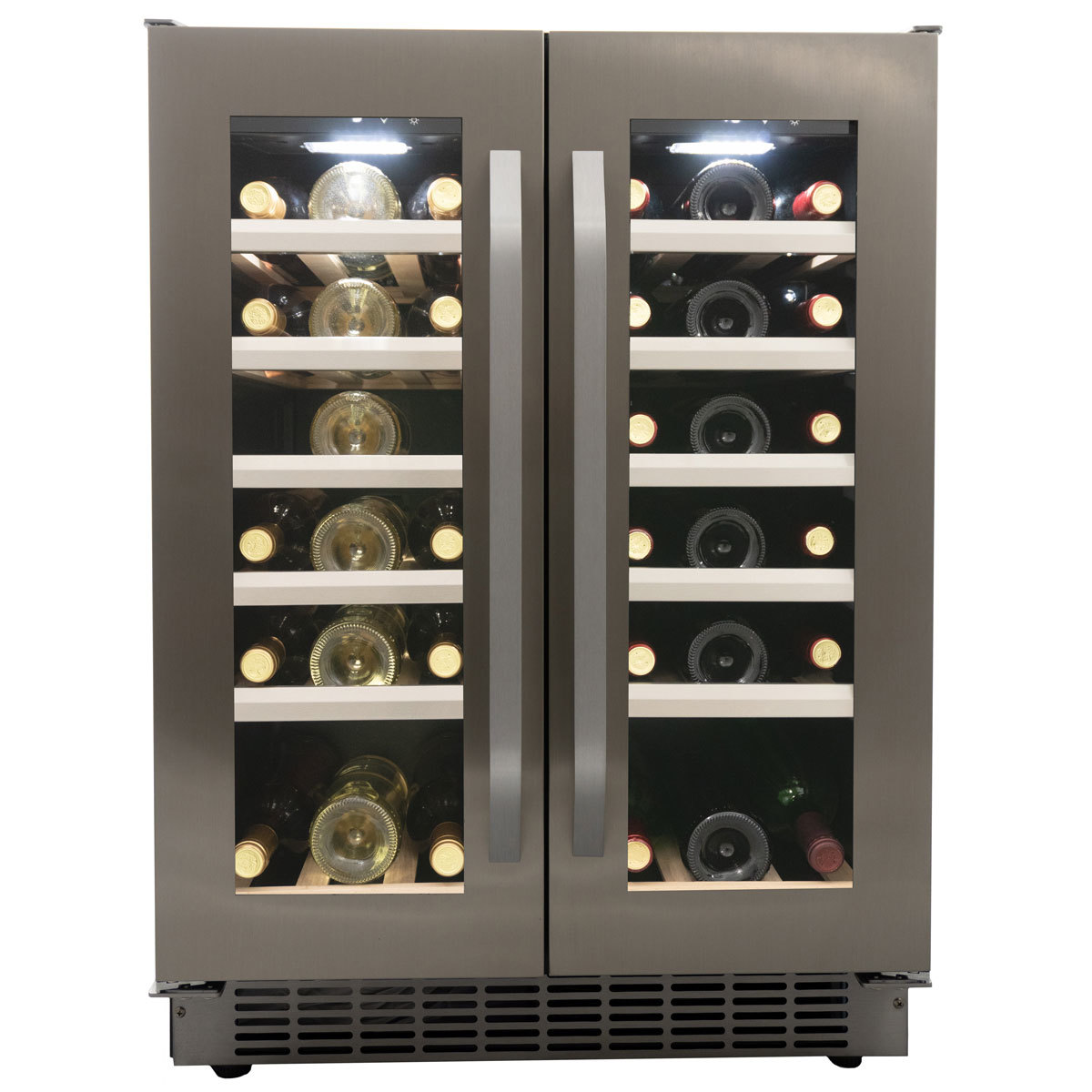 Danby DWC120KD1BSS, 40 Bottle French Door Freestanding, Dual Zone Wine Cooler in Stainless Steel