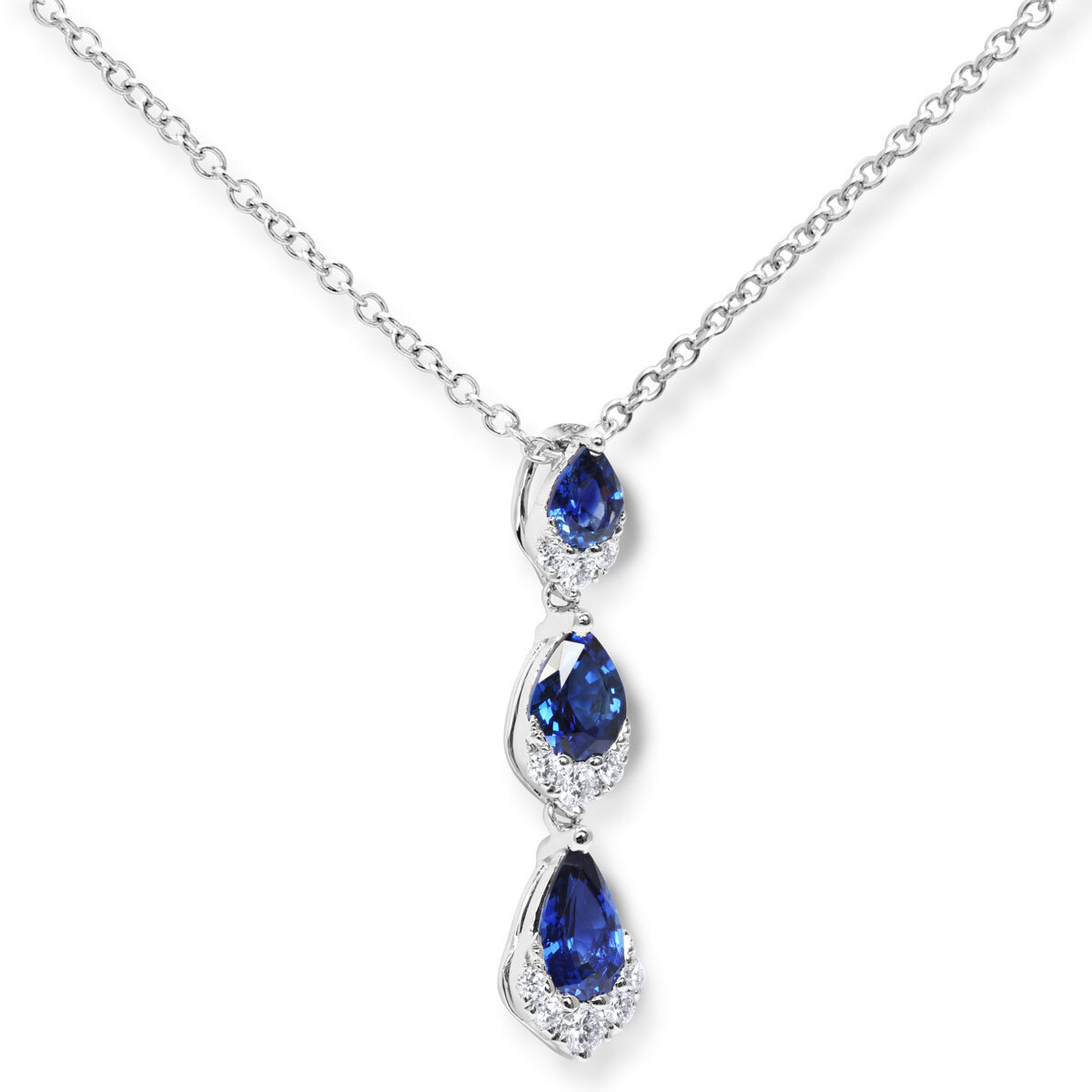 Pear Cut Blue Sapphire & 0.13ctw Diamond Pendant, 18ct White Gold