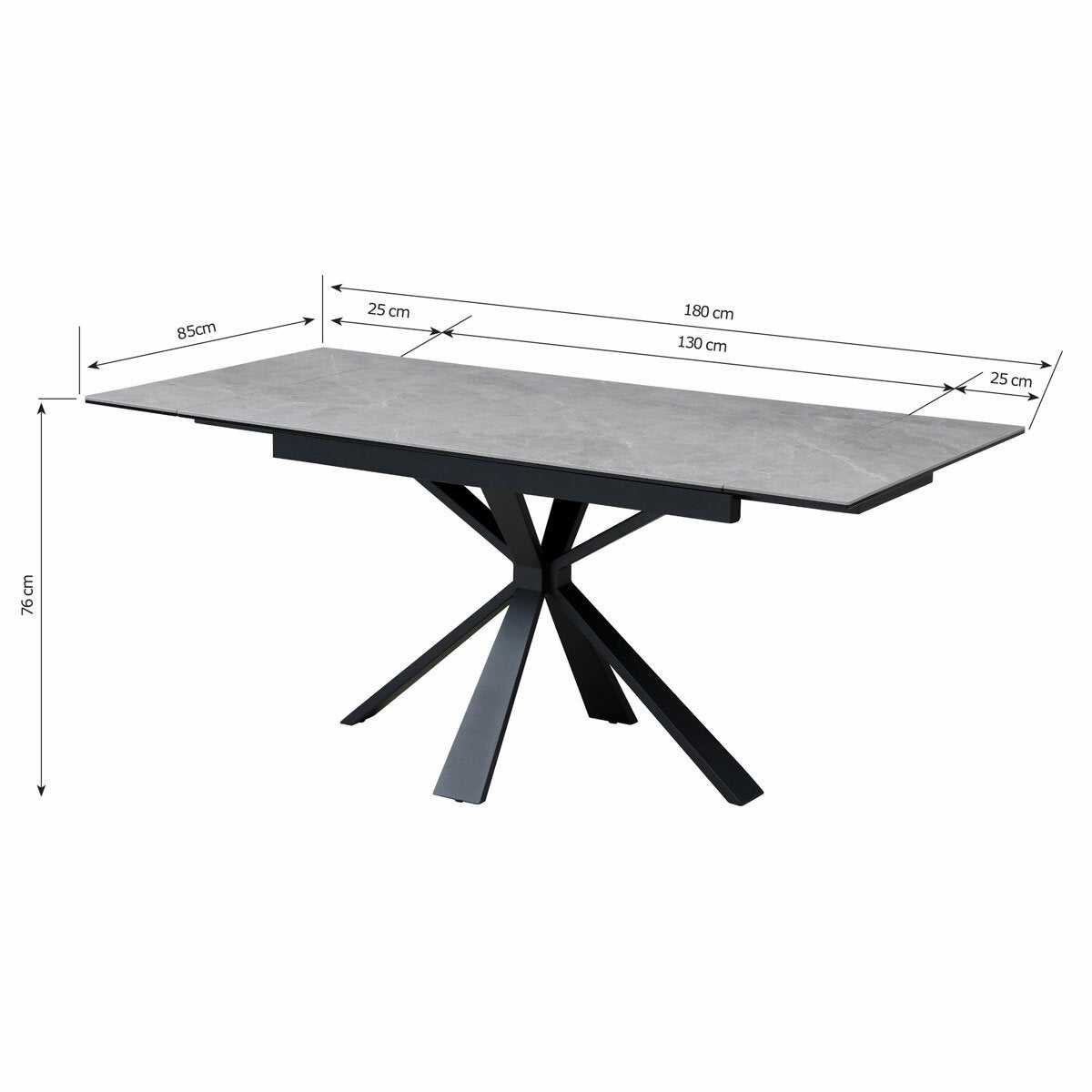 Jordan Ceramic Extending Dining Table + 6 Grey Chairs, Seats 6-8