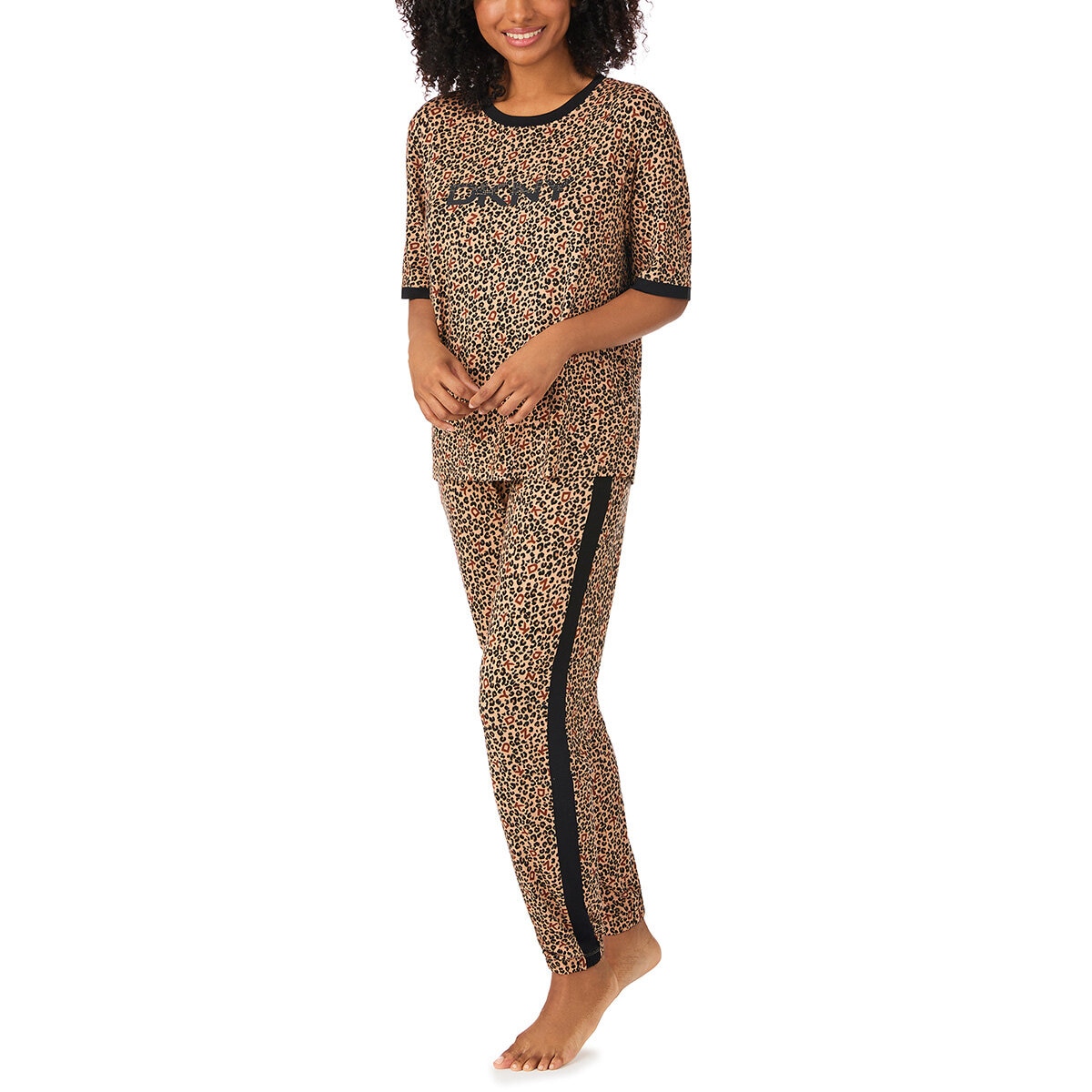 DKNY Ladies Short Sleeve Tee & Jogger Lounge Set in Brown - Large