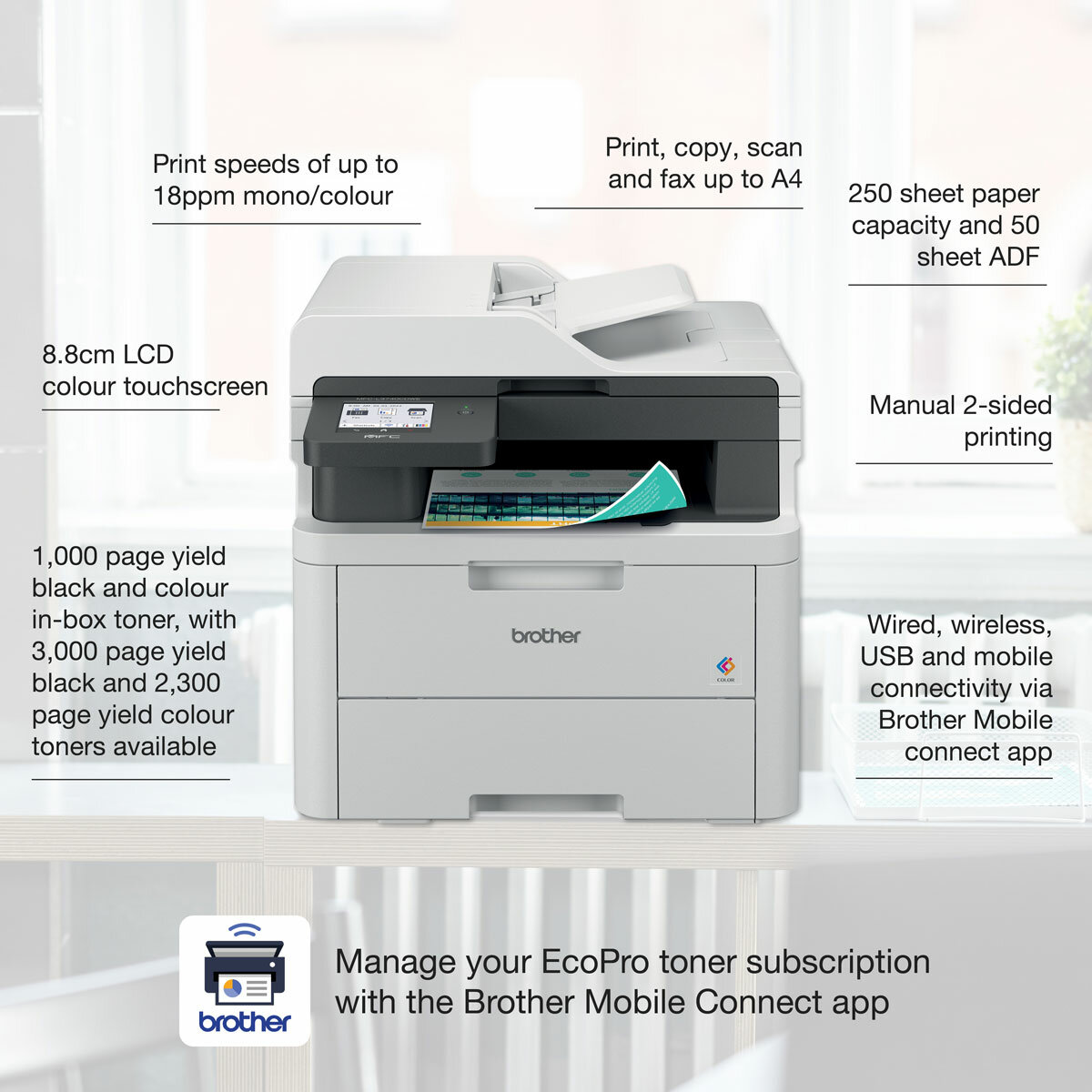 Brother All-in-One LED Printer, MFC-L3740CDWE