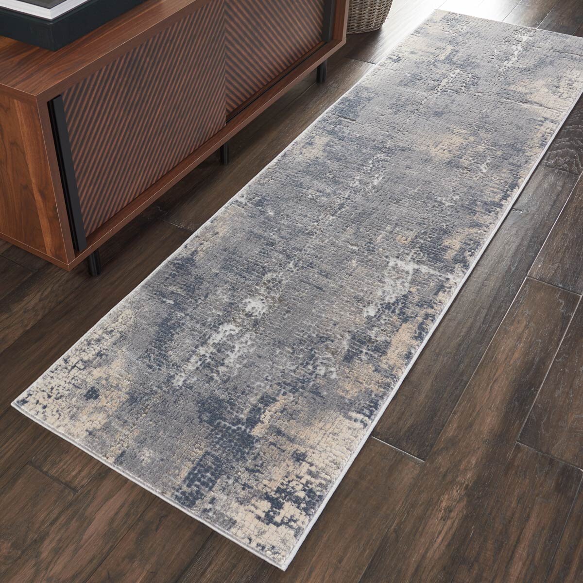Rustic Textures Faded Blue Runner Rug