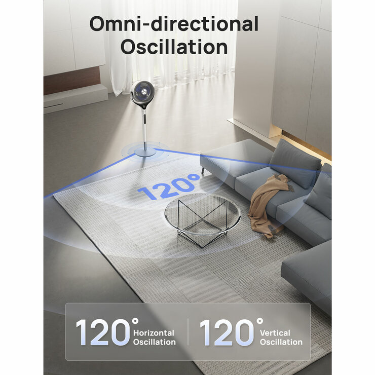 Lifestyle image of Dreo TurboPoly fan with omni directional oscillation