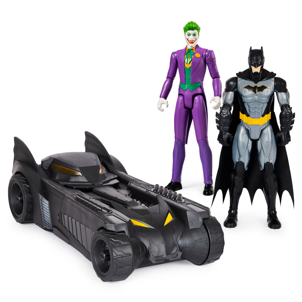 Batman, Harley and Batmobile image on white background