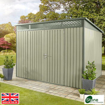 Stone Garden 10ft x 8ft (3m x 2.4m) Large Two Door Steel Shed in 2 Colours
