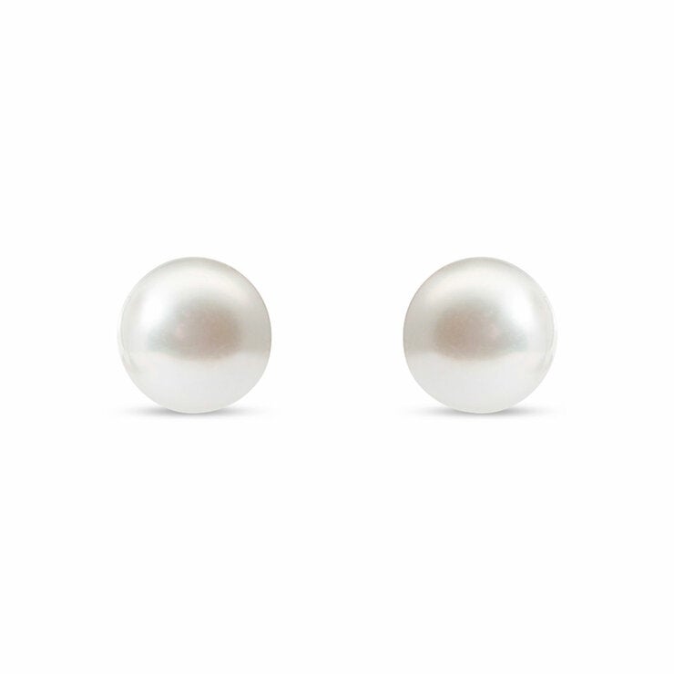 8-8.5mm Cultured Freshwater White Pearl Earrings, 14ct Yellow Gold 8-8.5mm Cultured Freshwater White Pearl Earrings, 14ct Yellow Gold