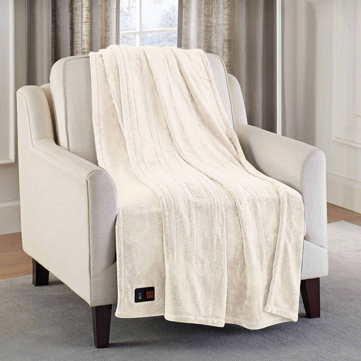 Brookstone Heated Throw 127 x 152 cm, Ivory Costco UK