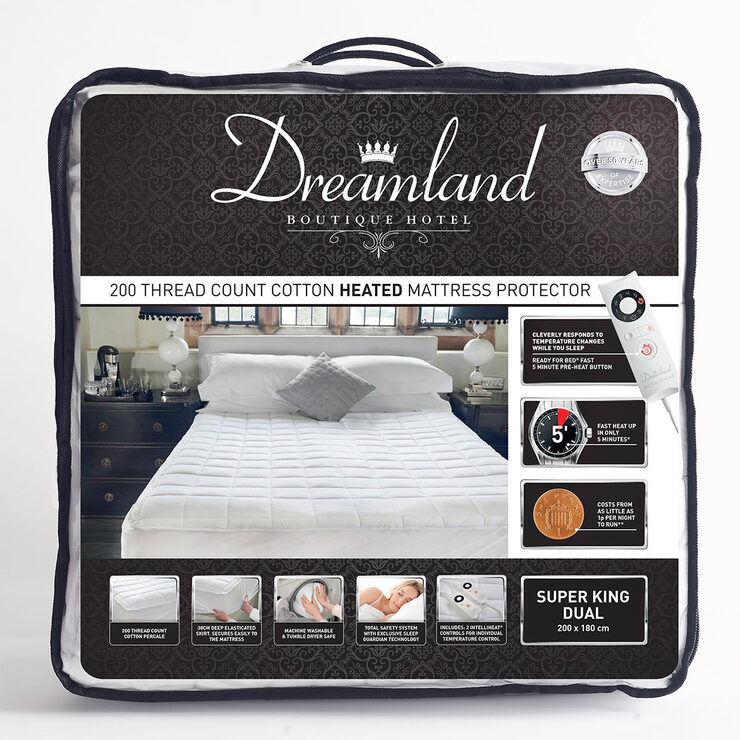 Dreamland Boutique Hotel 200TC Heated Cotton Mattress Protector, Super