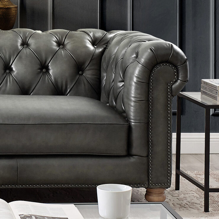 Allington Grey Leather Chesterfield Corner Sofa Costco UK