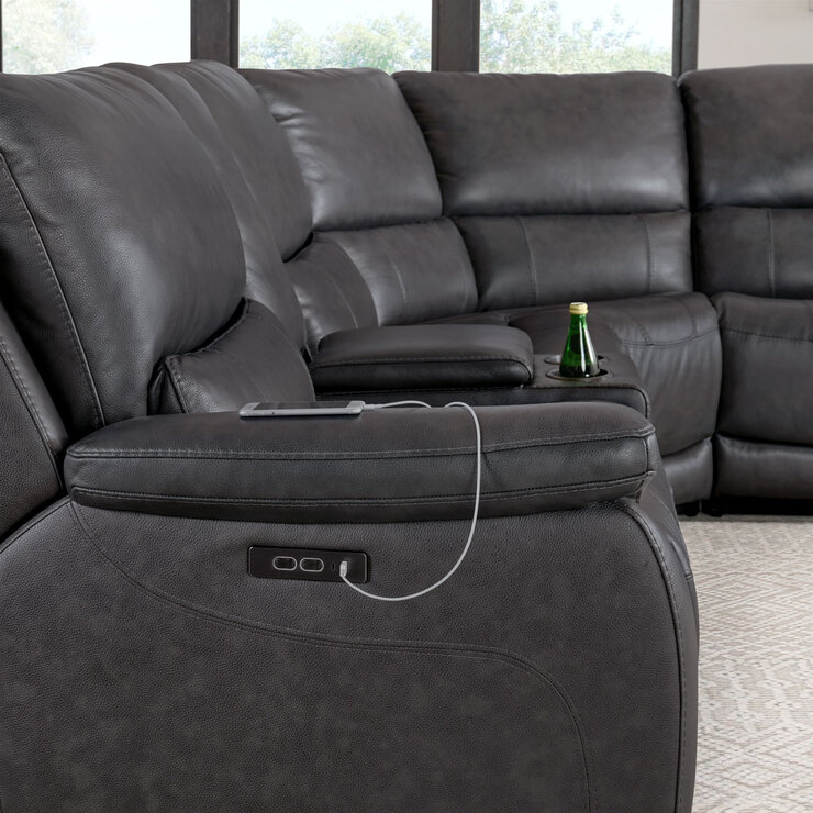 Gilman Creek Wylder Dark Grey Leather Power Reclining Sectional Sofa