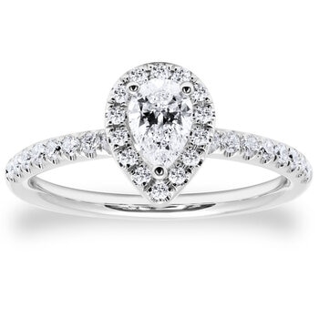 0.76ctw Pear & Round Brilliant Cut Diamond Halo Ring, 18ct White Gold