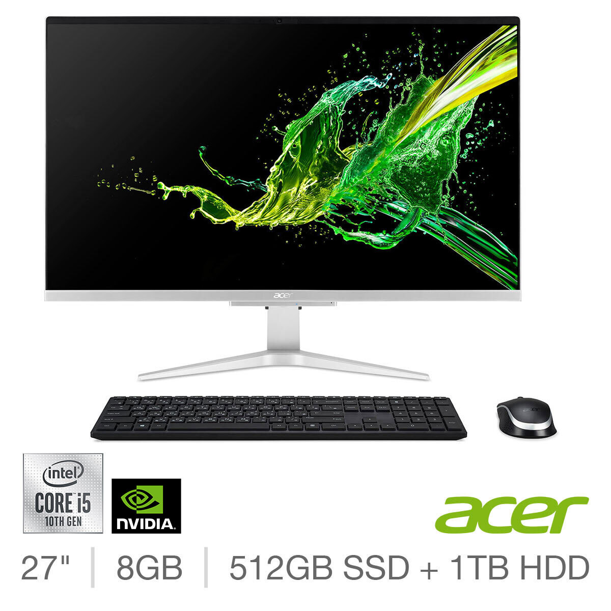 Acer Aspire C27, Intel Core i5, 8GB RAM, 512GB SSD + 1TB HDD, NVIDIA GeForce MX130, 27 Inch, All in One Desktop PC, DQ.BDPEK.00A