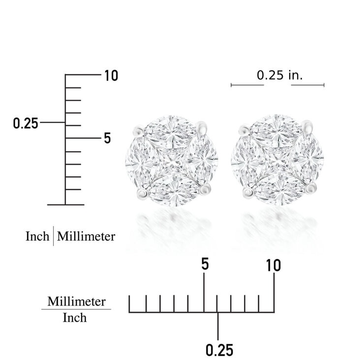 1.00ctw Marquise and Princess Cut Diamond Multi Stone Earrings, 18t White Gold 1.00ctw Marquise and Princess Cut Diamond Multi Stone Earrings, 18t White Gold