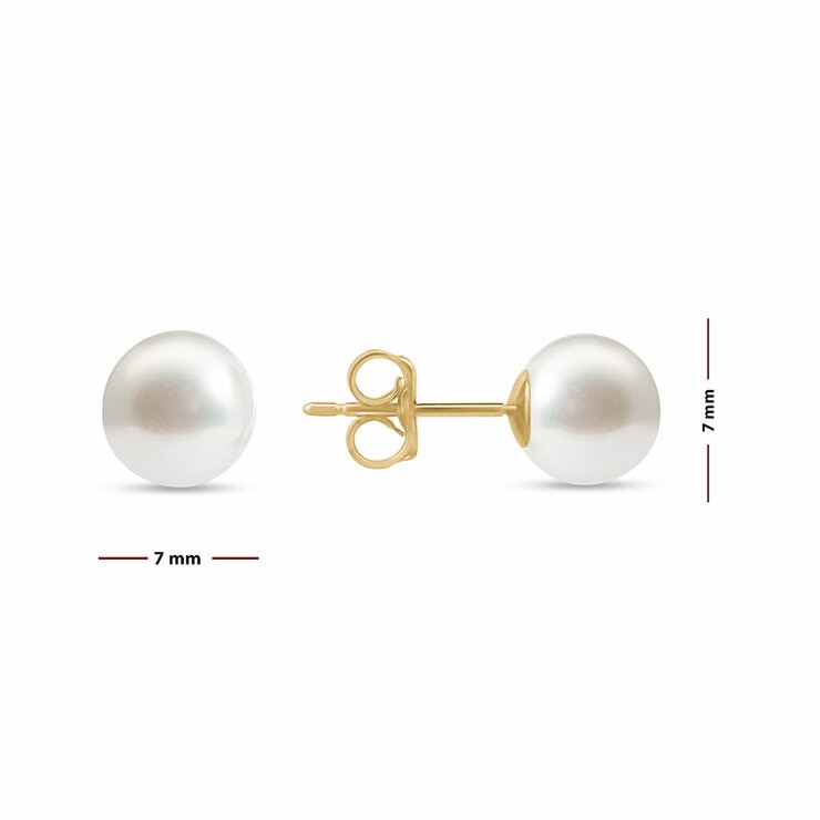 7-7.5mm Cultured Freshwater White Pearl Earrings, 14ct Yellow Gold