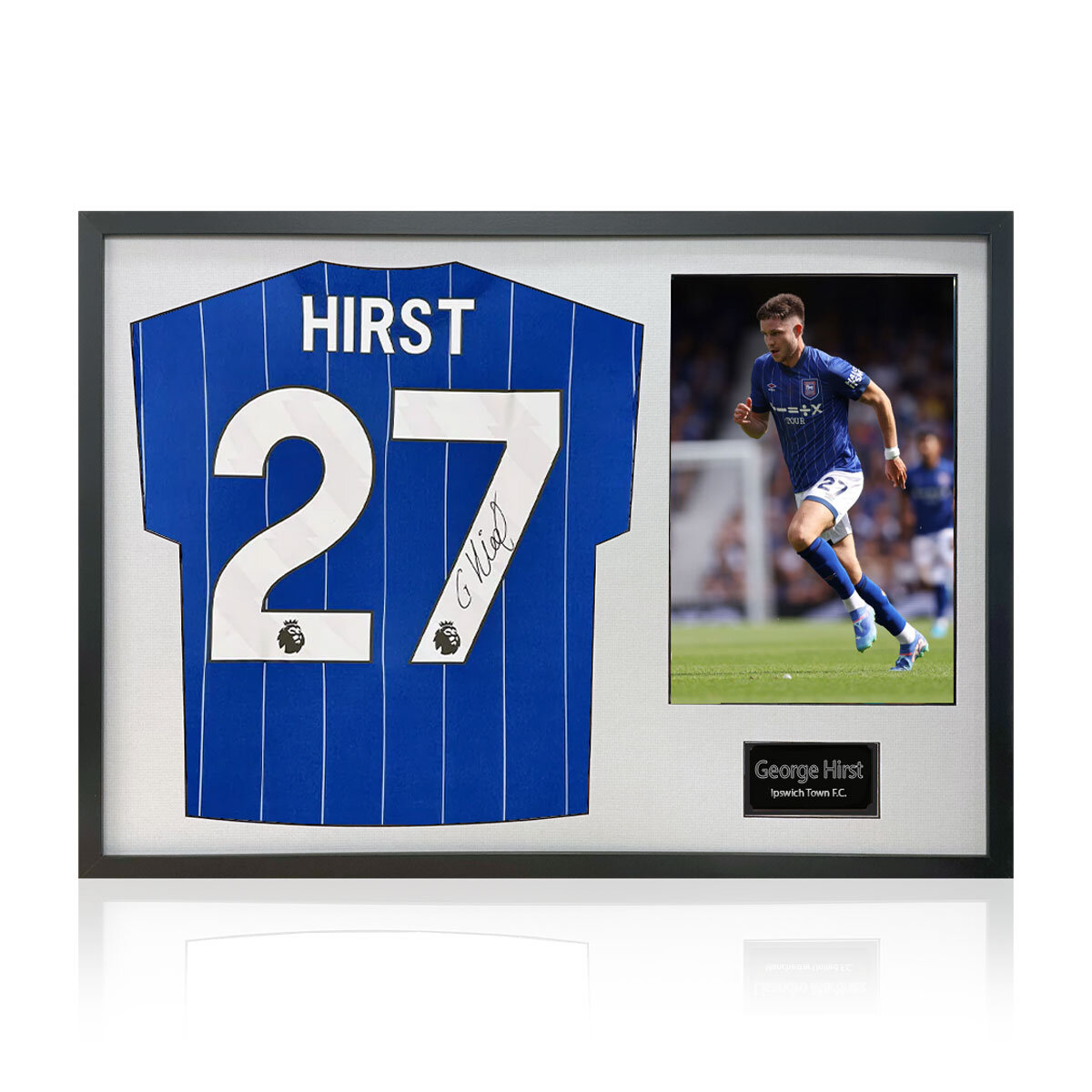 George Hirst Signed Framed Ipswich Town Football Shirt including 1 Photo in 2 Options: White or Black Mount