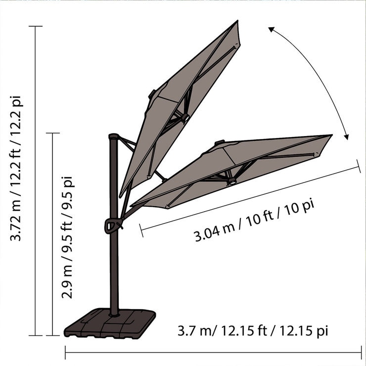 Seasons Sentry 10ft (3.05m) Square Offset Solar LED Cantilever Umbrella