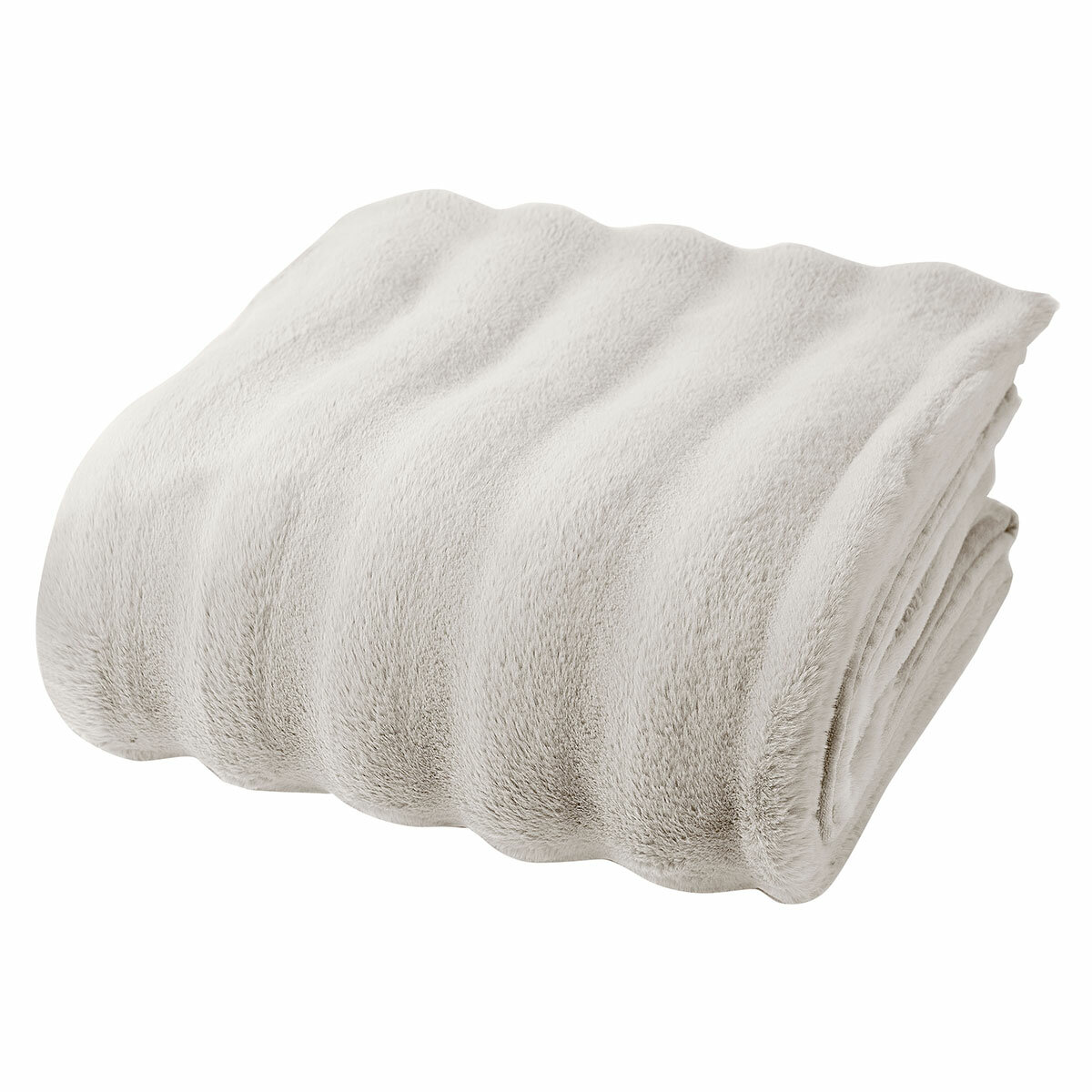 Colour Your Home Stripe Faux Rabbit Fur Blanket in Ivory, 248 x 233cm