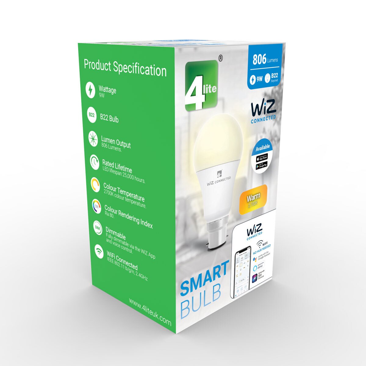 4lite WiZ Connected B22 White Smart Bulbs, 2 Pack Costco UK