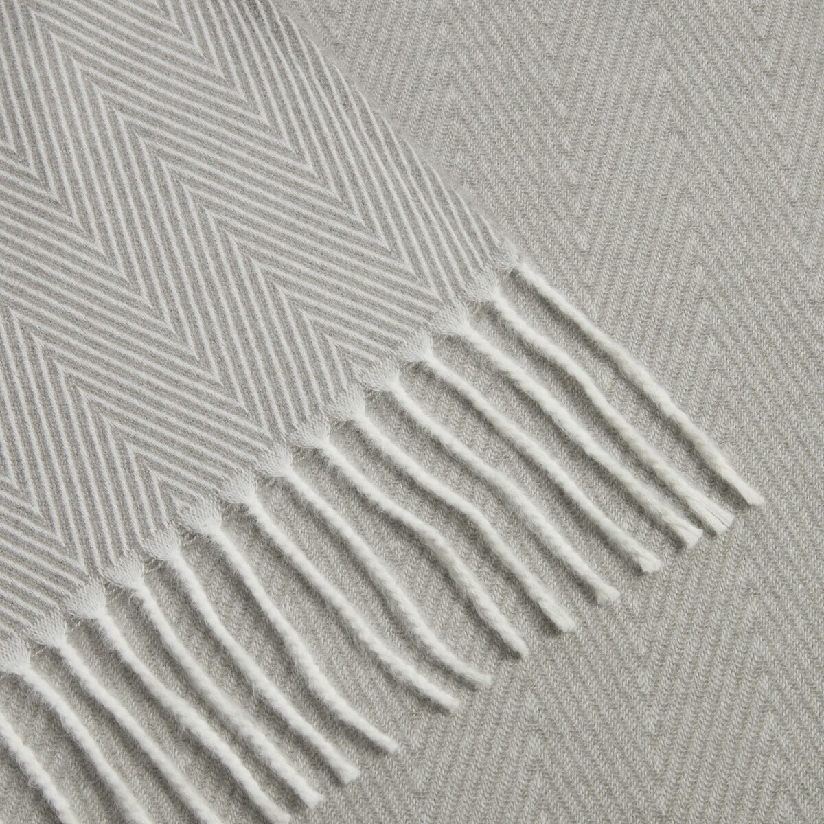 Osprey London Grey Herringbone Fringed Throw, 140 x 190 cm