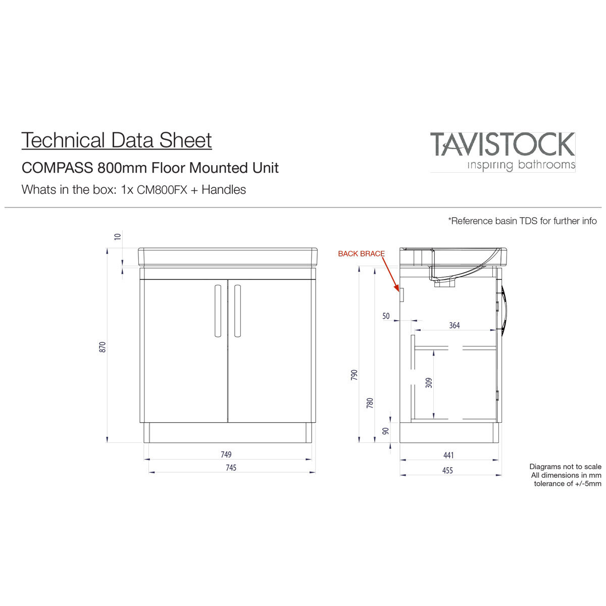 Tavistock Curve 800mm Floor Mounted 2 Door Vanity Unit in Grey