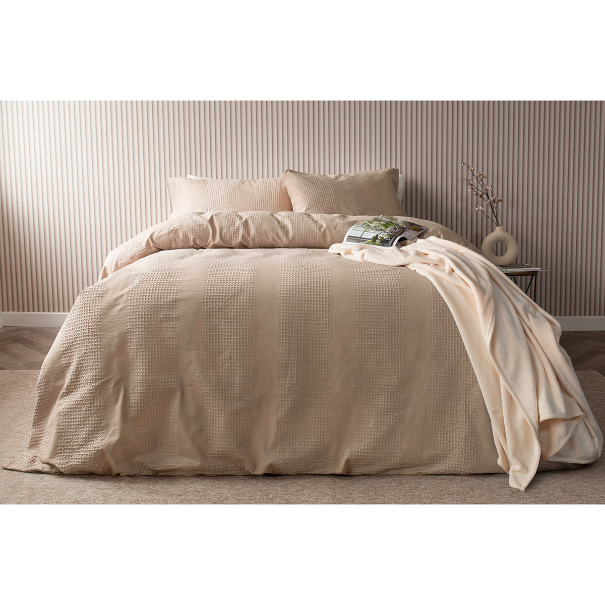 Belledorm Waffle Stripe Duvet Set in 4 sizes, Latte