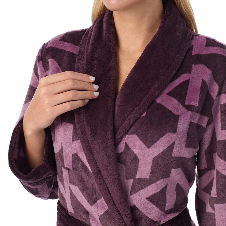 DKNY Shawl Collar Long Plush Robe in Purple