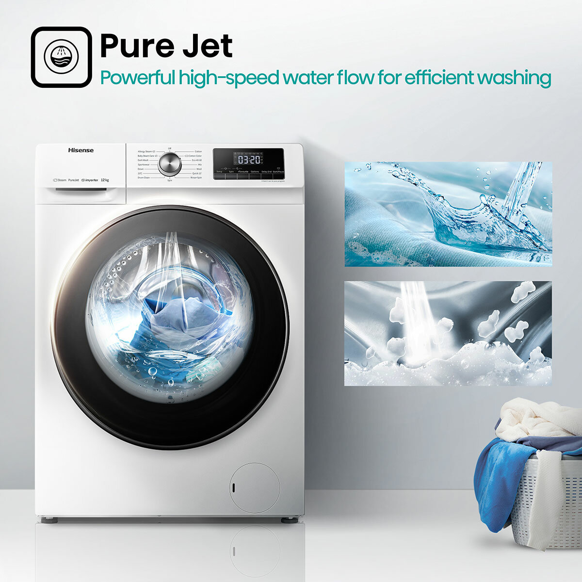 Hisense WFQA1214EVJM, 12kg 1400rpm Washing Machine , A Rated in White