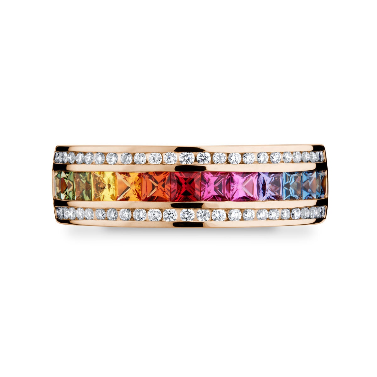 Princess Cut Sapphire & 0.25ctw Diamond Ring, 18ct Rose Gold