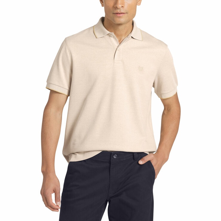 Chaps Men's Birdseye Pique Polo Shirt in Beige