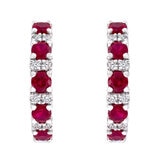 Round Cut Ruby and 0.09ctw Diamond Hoop Earrings, 14ct White Gold