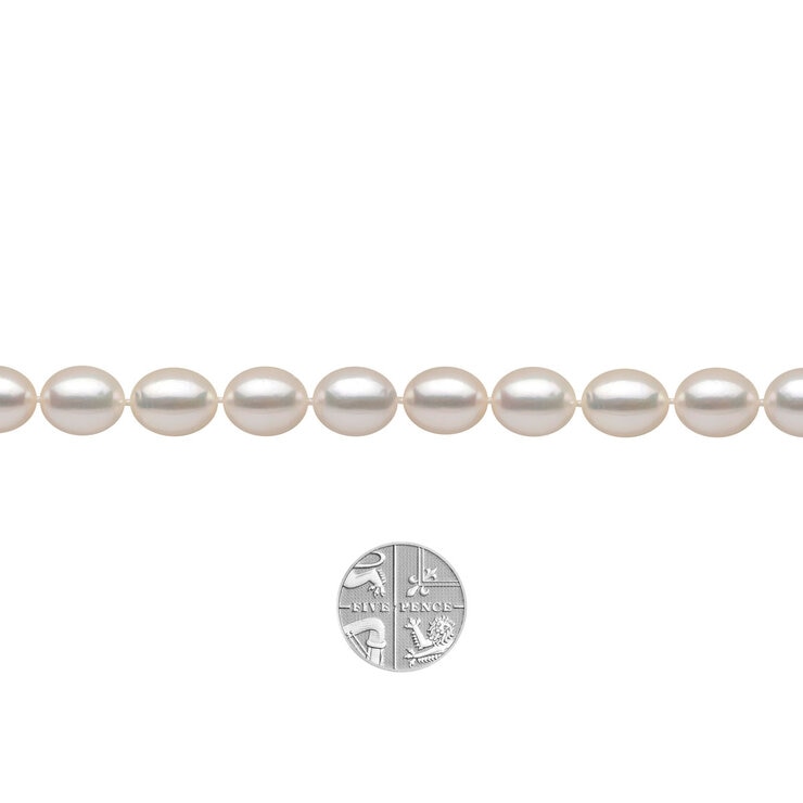 10-10.5mm Cultured Freshwater White Oval Pearl Necklace, 18ct White Gold