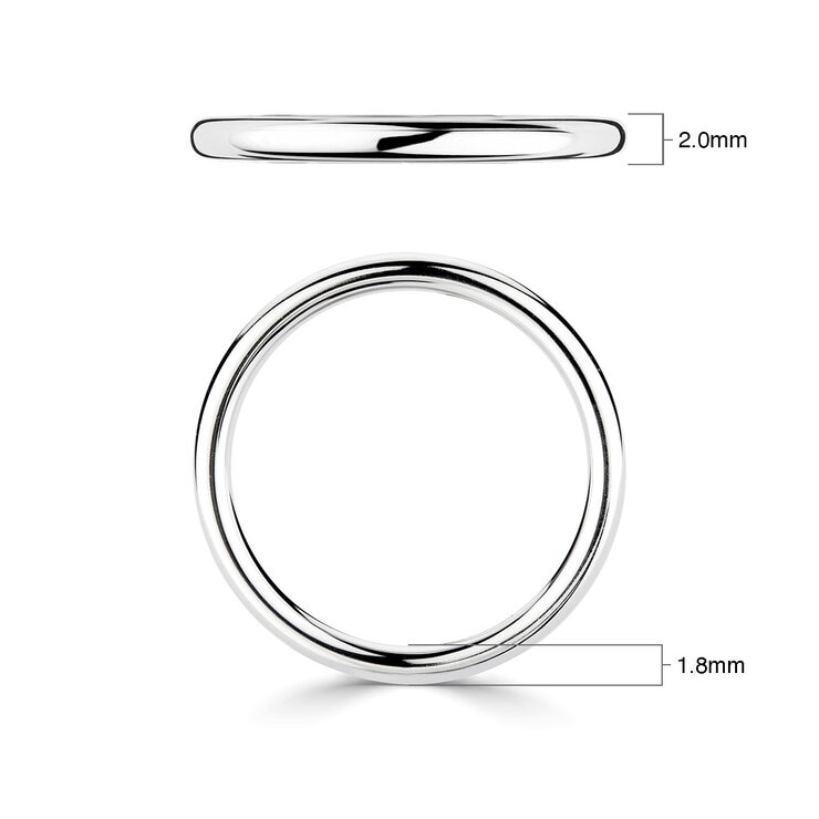 2.0mm Basic Court Wedding band. Platinum