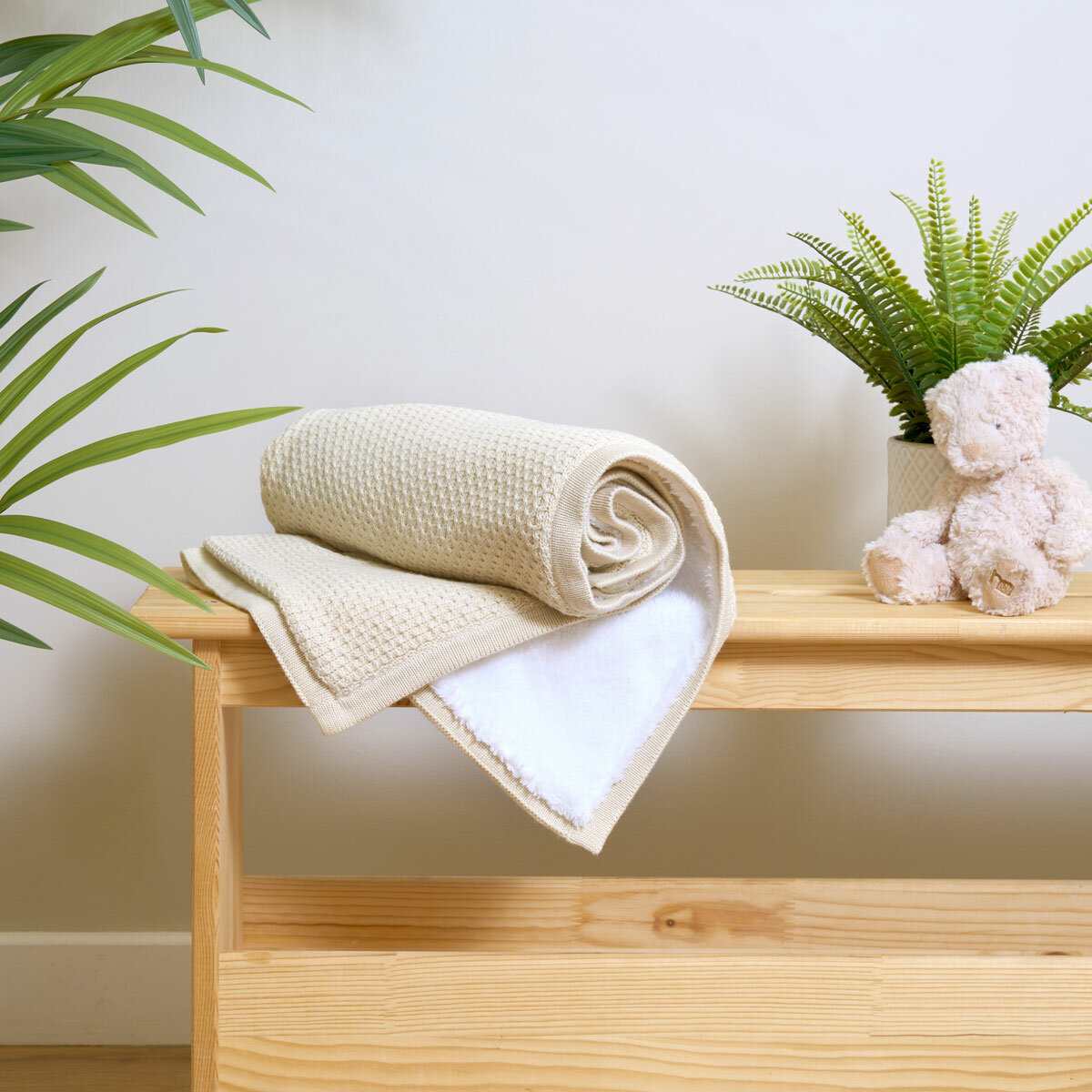 Clair De Lune Organic Cotton Cream Sherpa Fleece Travel Blanket, 70 x 100 cm