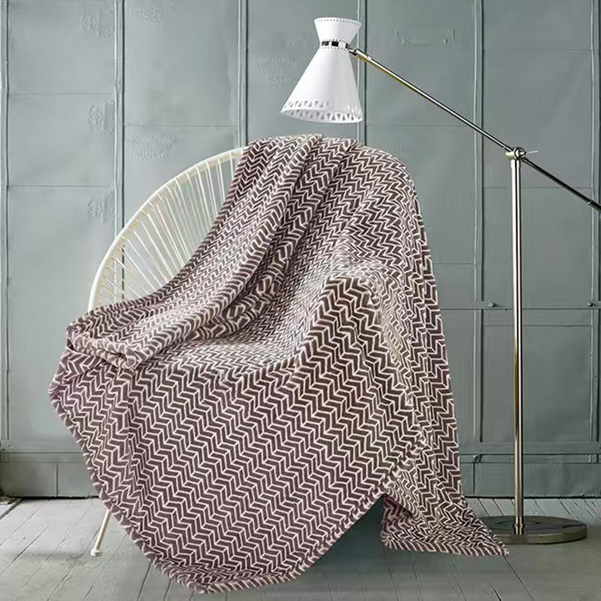Monte & Jardin Printed Velvet Throw in Grey Herringbone, 152 x 177 cm