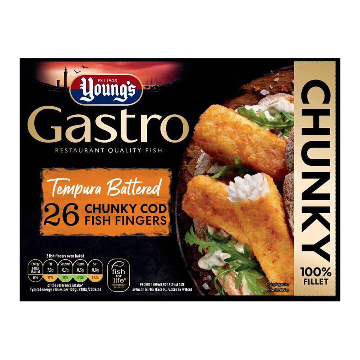 Young s Gastro Tempura Battered Chunky Cod Fish Fingers Young s Gastro Tempura Battered Chunky Cod Fish Fingers
