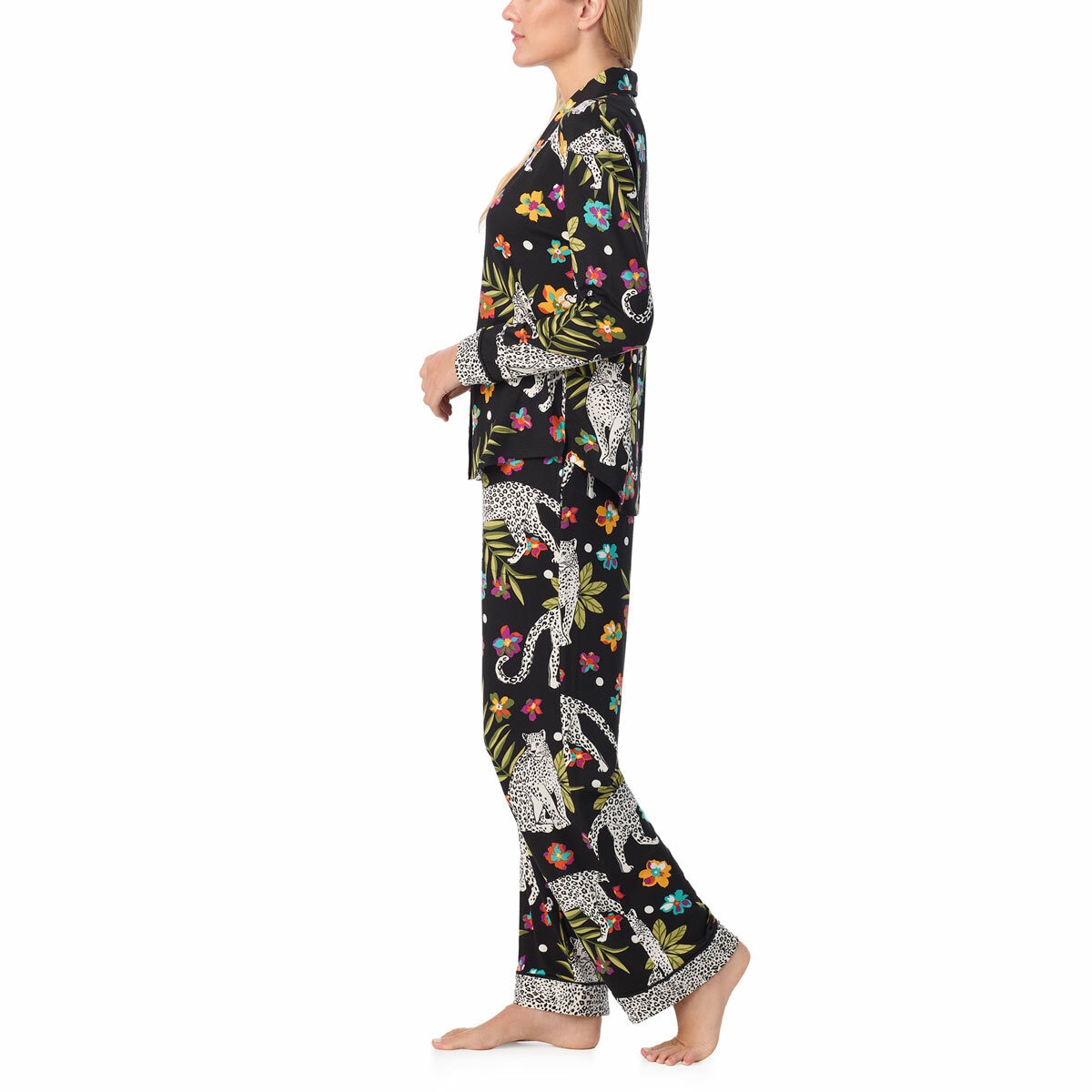Room Service Ladies Notch Collar PJ Set in Cheetah