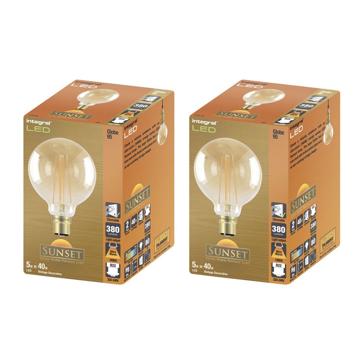 Integral LED G95 Vintage Sunset Globe 5W Dimmable Bulb 2 Pack Costco UK