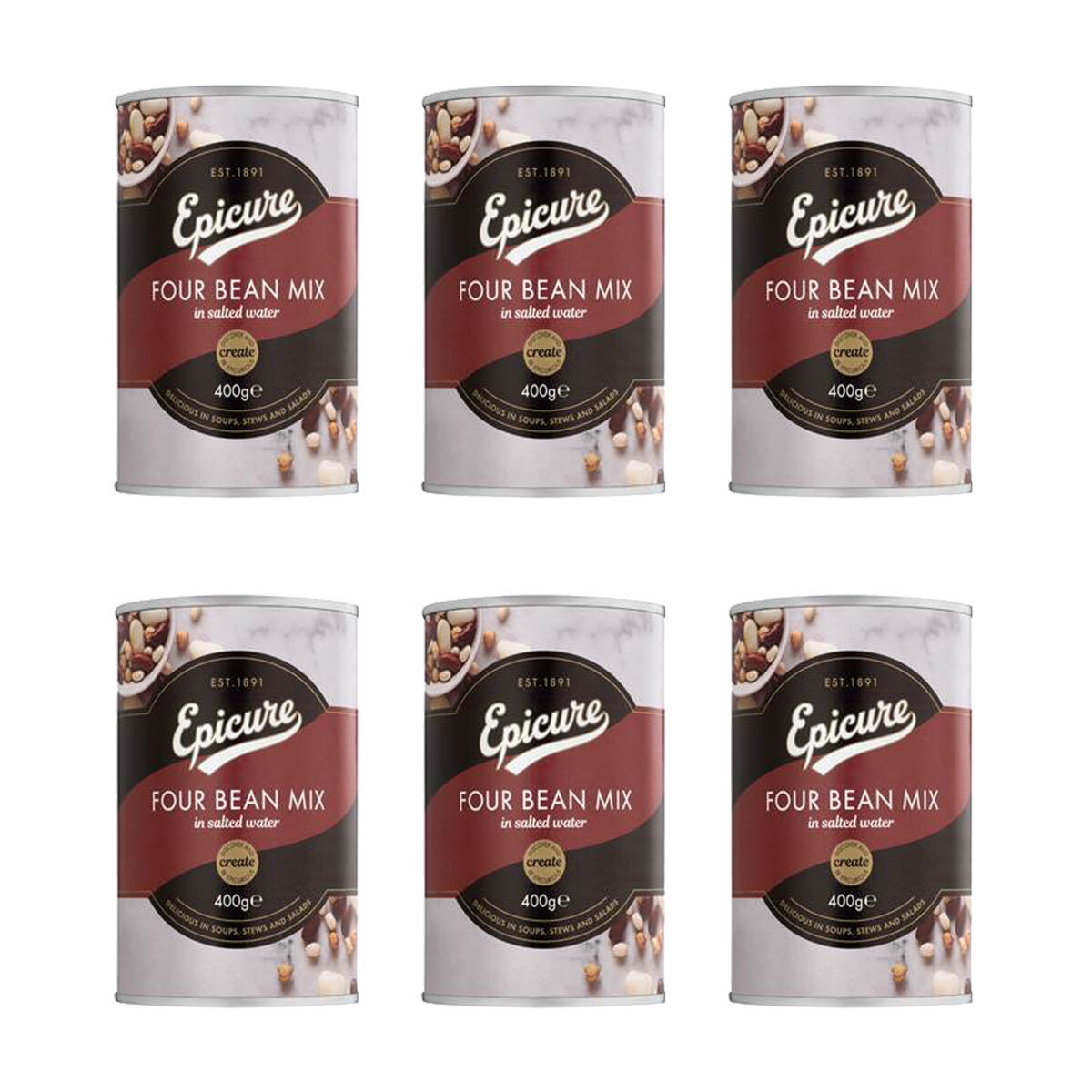 Epicure Four Bean Mix in Water, 6 x 400g