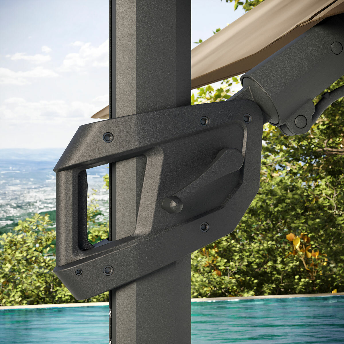 Seasons Sentry 10 x 13ft (3 x 3.9m) Rectangular Cantilever Umbrella with Base in Beige Seasons Sentry 10 x 13ft (3 x 3.9m) Rectangular Cantilever Umbrella with Base in Beige