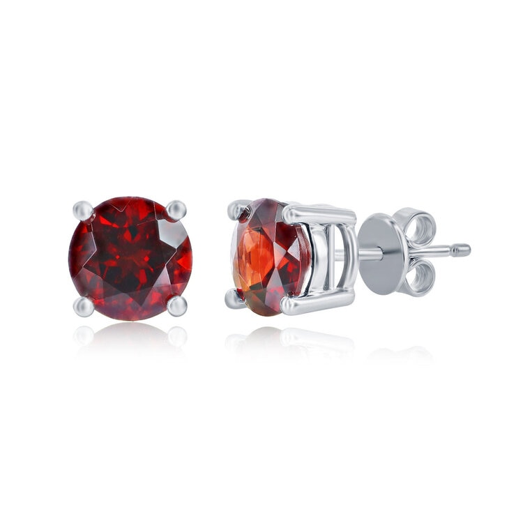 Round Cut Garnet Stud Earrings, 14ct White Gold