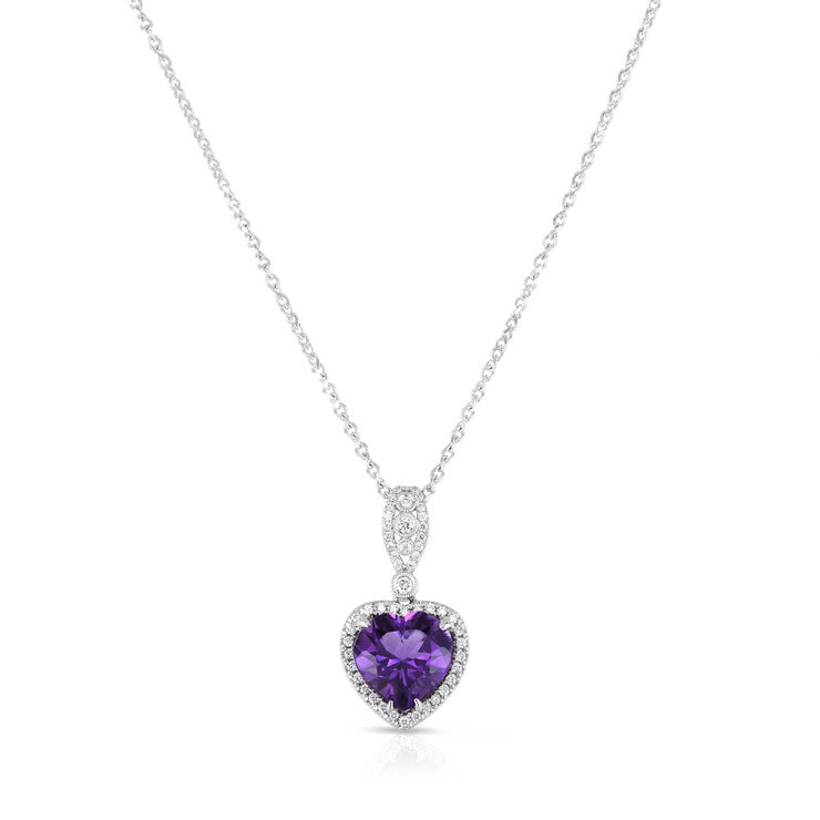 Amethyst & 0.19ctw Diamond Heart Pendant, 14ct White Gold Amethyst & 0.19ctw Diamond Heart Pendant, 14ct White Gold