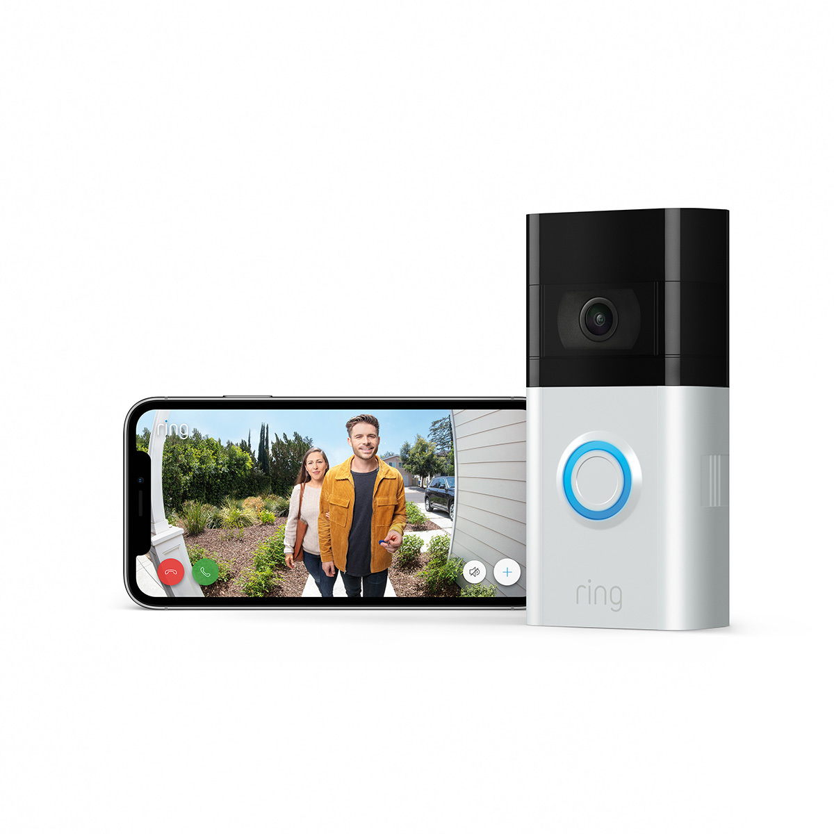 Cut out image of Ring doorbell with smartphone (not included)