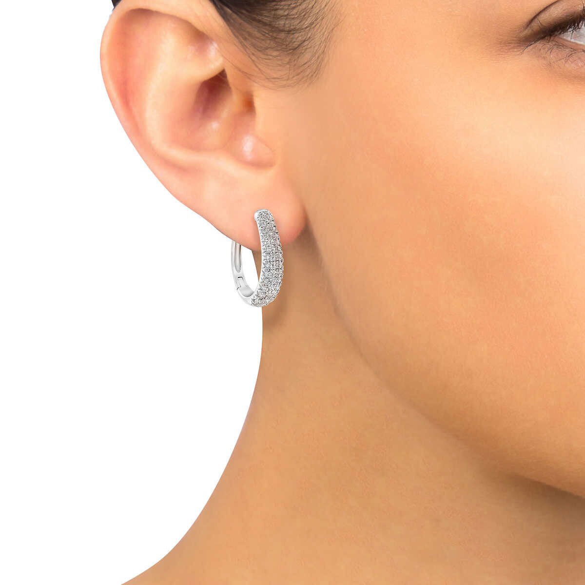 1.75ctw Diamond Hoop Earrings, 14K White Gold